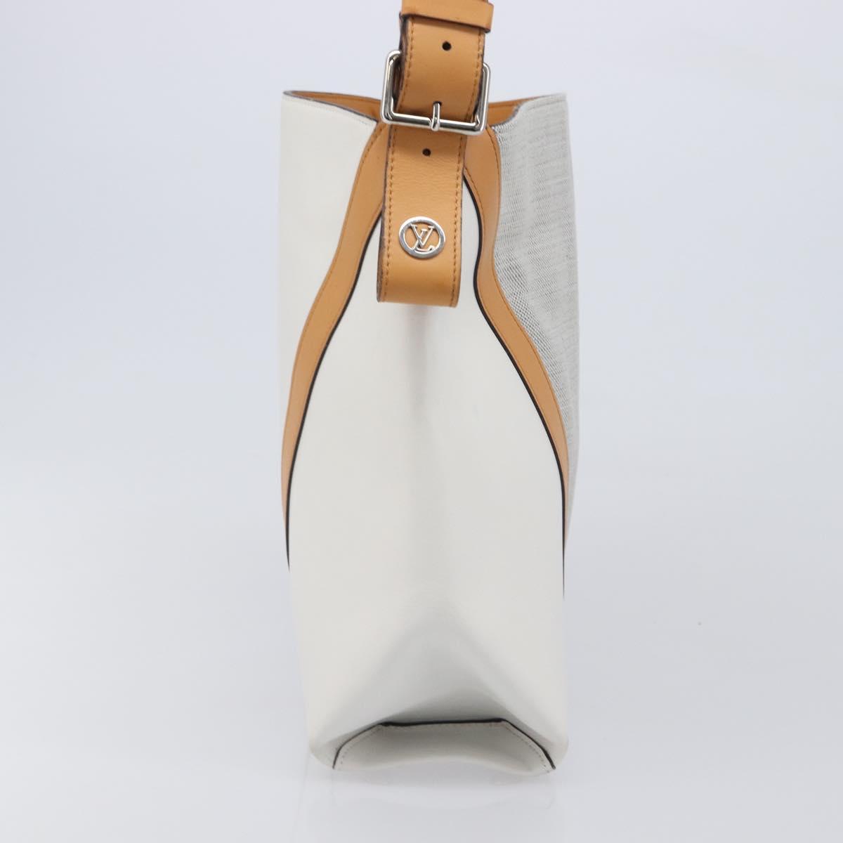 LOUIS VUITTON V Baguette GM Shoulder Bag Leather White Silver LV Auth 203256