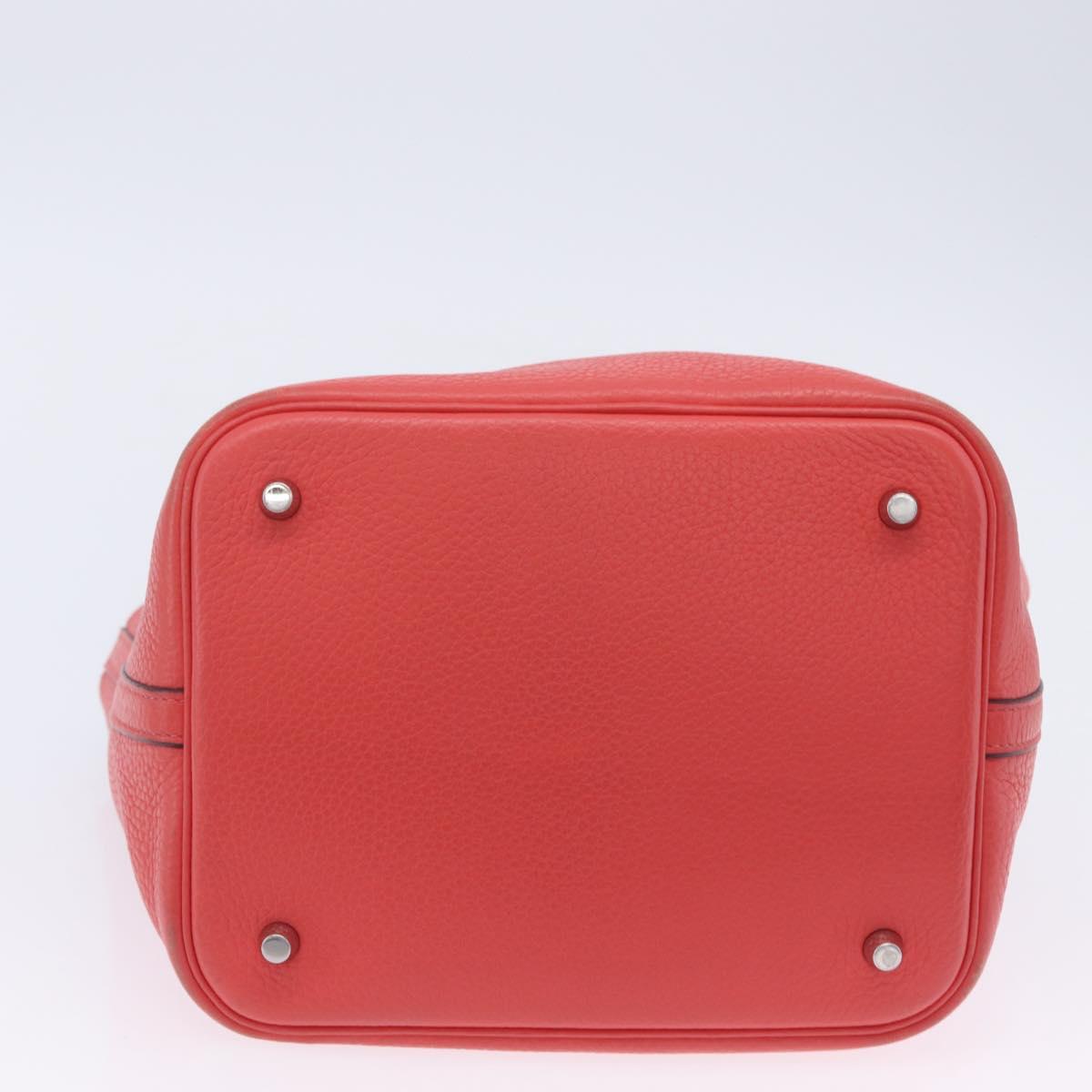 HERMES Pico Tan Lock MM Hand Bag Leather Pink Silver Auth 203257SAM