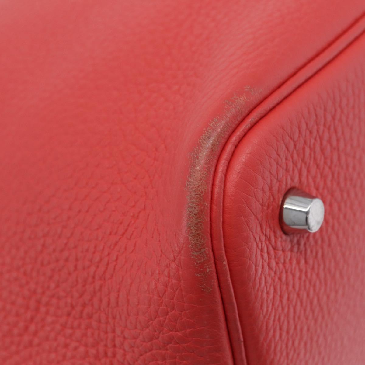 HERMES Pico Tan Lock MM Hand Bag Leather Pink Silver Auth 203257SAM