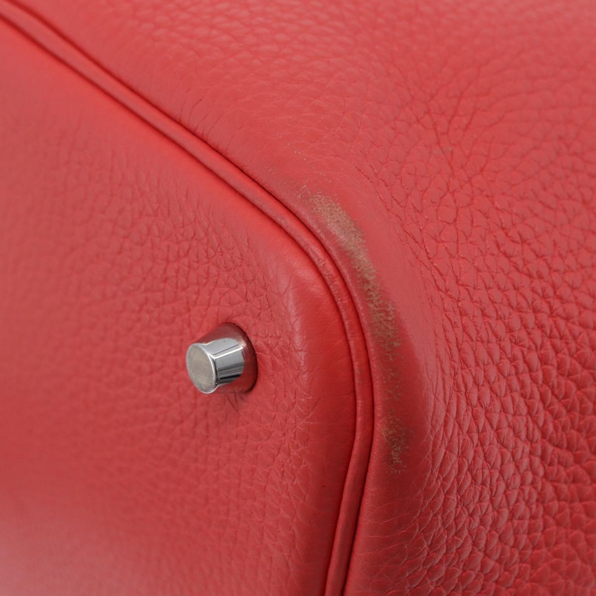 HERMES Pico Tan Lock MM Hand Bag Leather Pink Silver Auth 203257SAM