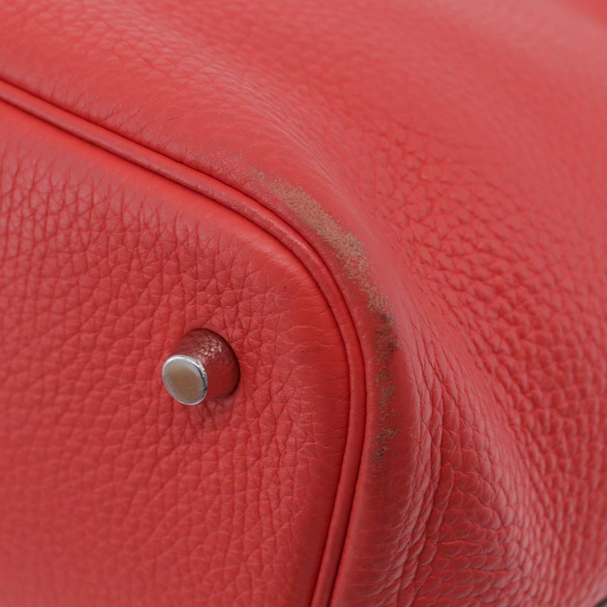 HERMES Pico Tan Lock MM Hand Bag Leather Pink Silver Auth 203257SAM