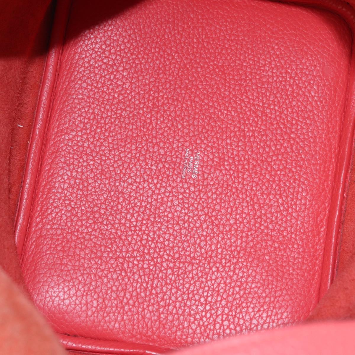 HERMES Pico Tan Lock MM Hand Bag Leather Pink Silver Auth 203257SAM