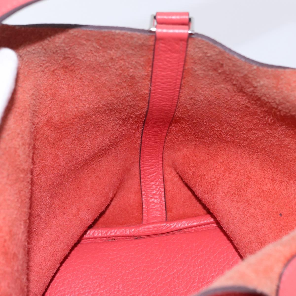 HERMES Pico Tan Lock MM Hand Bag Leather Pink Silver Auth 203257SAM