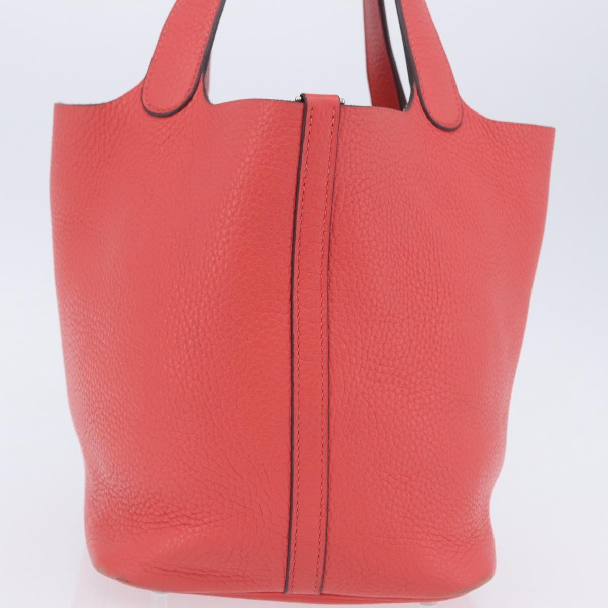 HERMES Pico Tan Lock MM Hand Bag Leather Pink Silver Auth 203257SAM