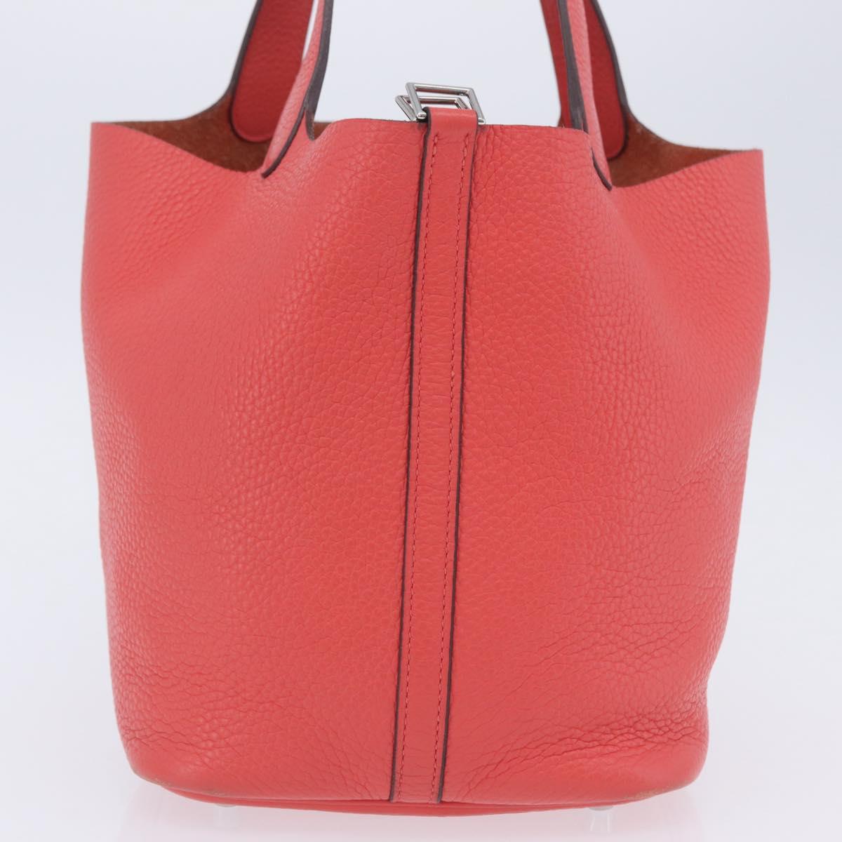 HERMES Pico Tan Lock MM Hand Bag Leather Pink Silver Auth 203257SAM