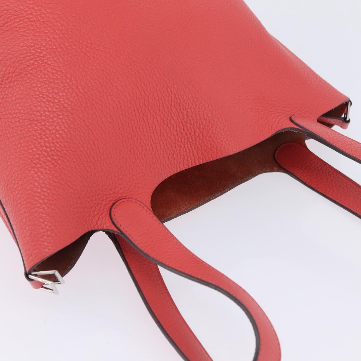 HERMES Pico Tan Lock MM Hand Bag Leather Pink Silver Auth 203257SAM