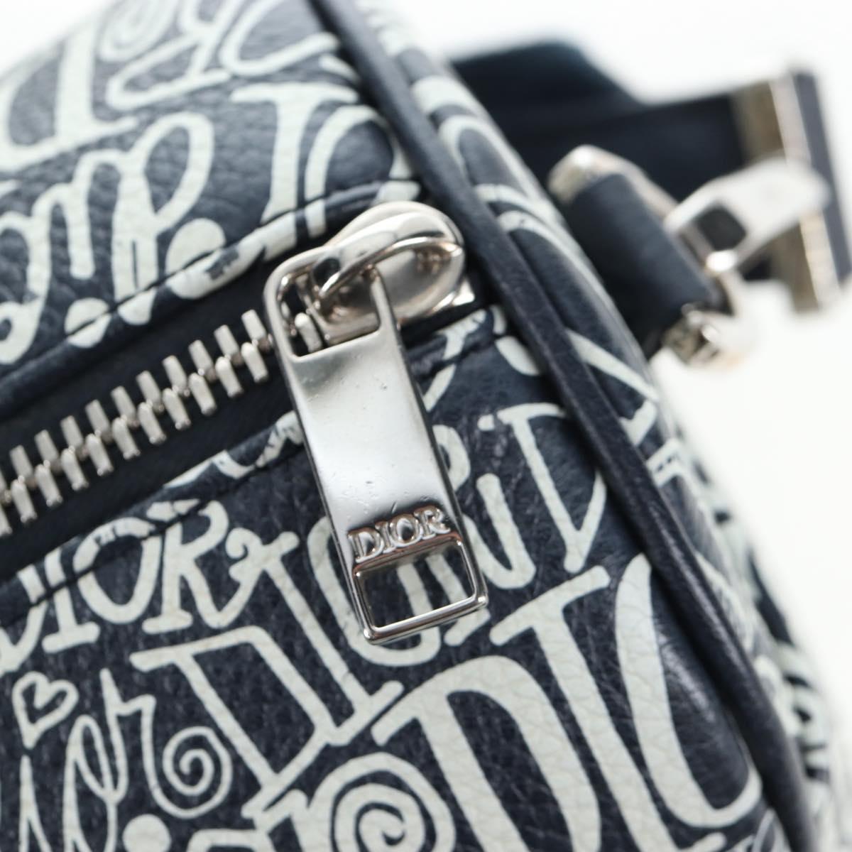 Christian Dior STUSSY Collaboration Bag Leather Navy Silver Auth 203259SAM