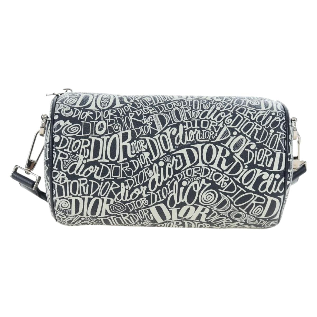 Christian Dior STUSSY Collaboration Bag Leather Navy Silver Auth 203259SAM