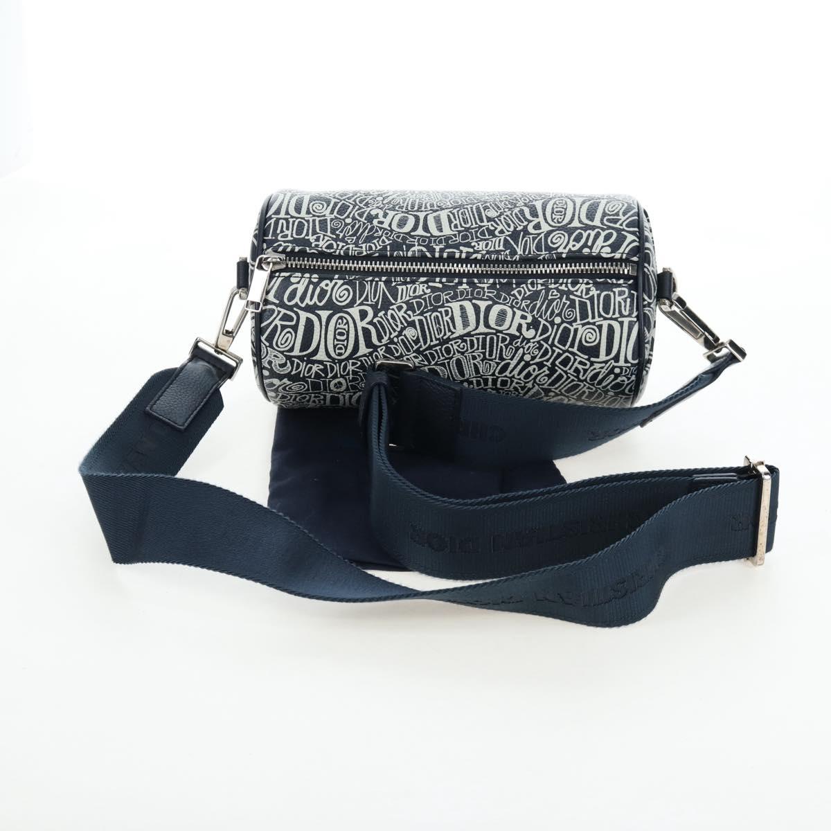 Christian Dior STUSSY Collaboration Bag Leather Navy Silver Auth 203259SAM