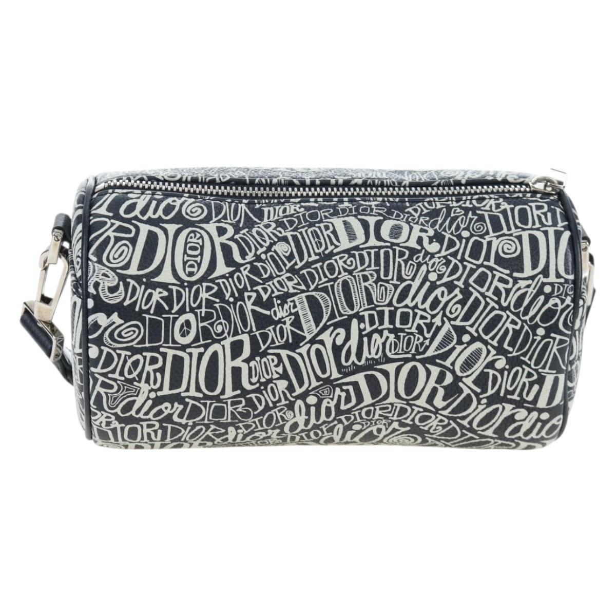 Christian Dior STUSSY Collaboration Bag Leather Navy Silver Auth 203259SAM