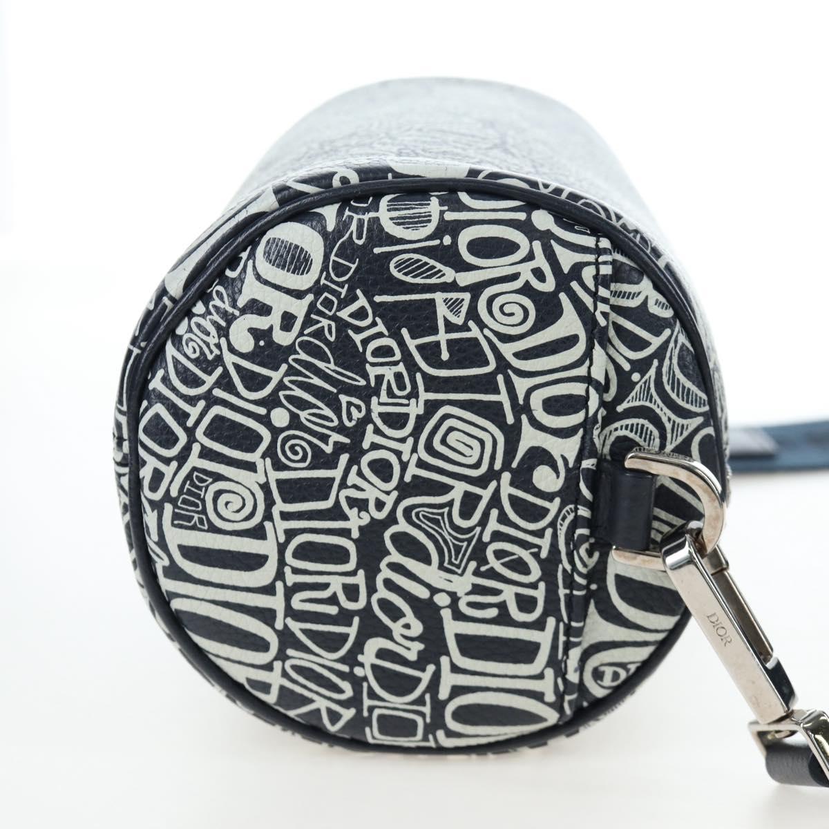 Christian Dior STUSSY Collaboration Bag Leather Navy Silver Auth 203259SAM