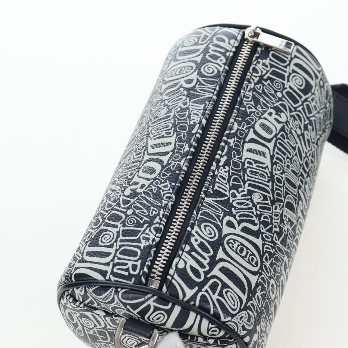Christian Dior STUSSY Collaboration Bag Leather Navy Silver Auth 203259SAM