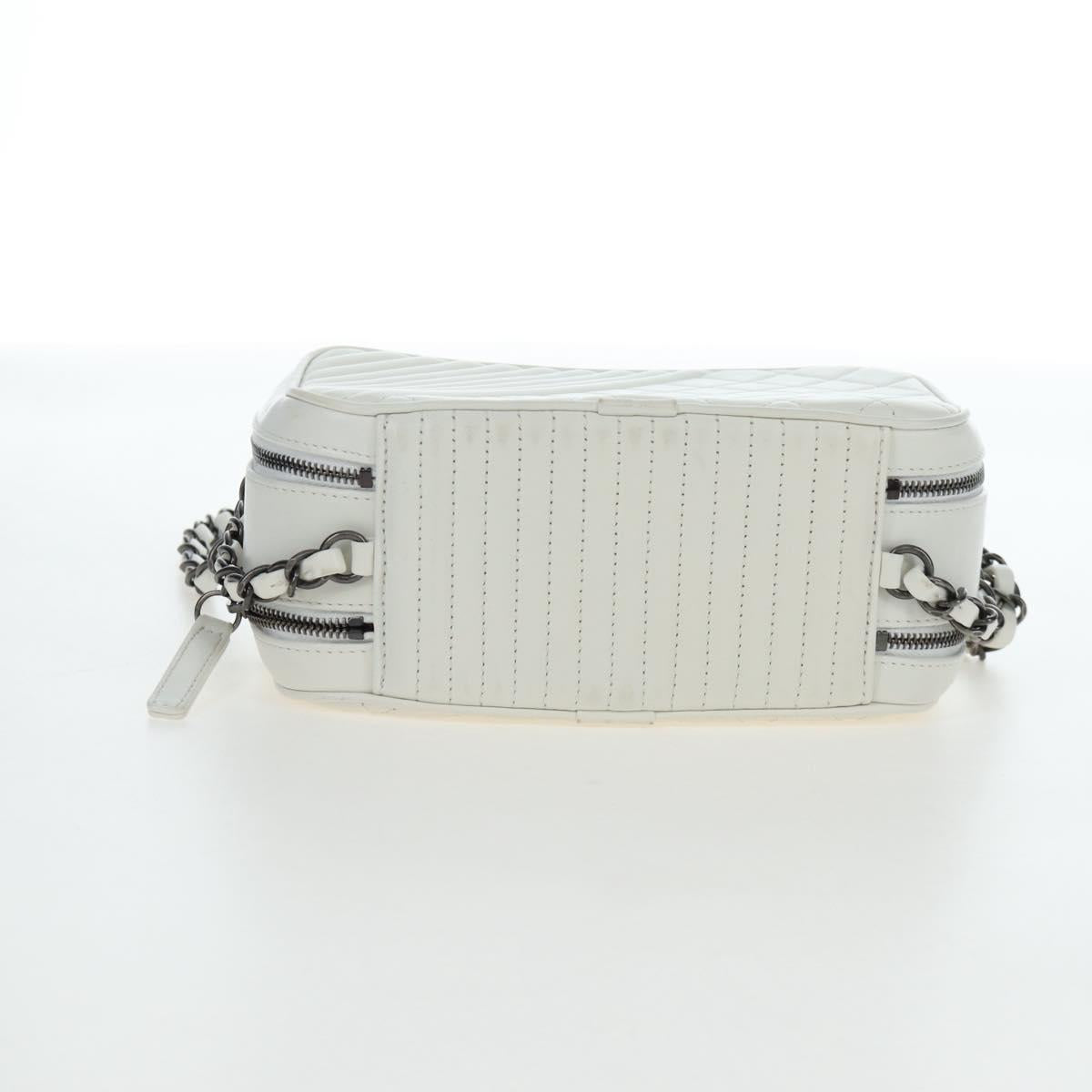 CHANEL Boy Chanel Chain Shoulder Camera Bag Lamb Skin White CC Auth 203260V