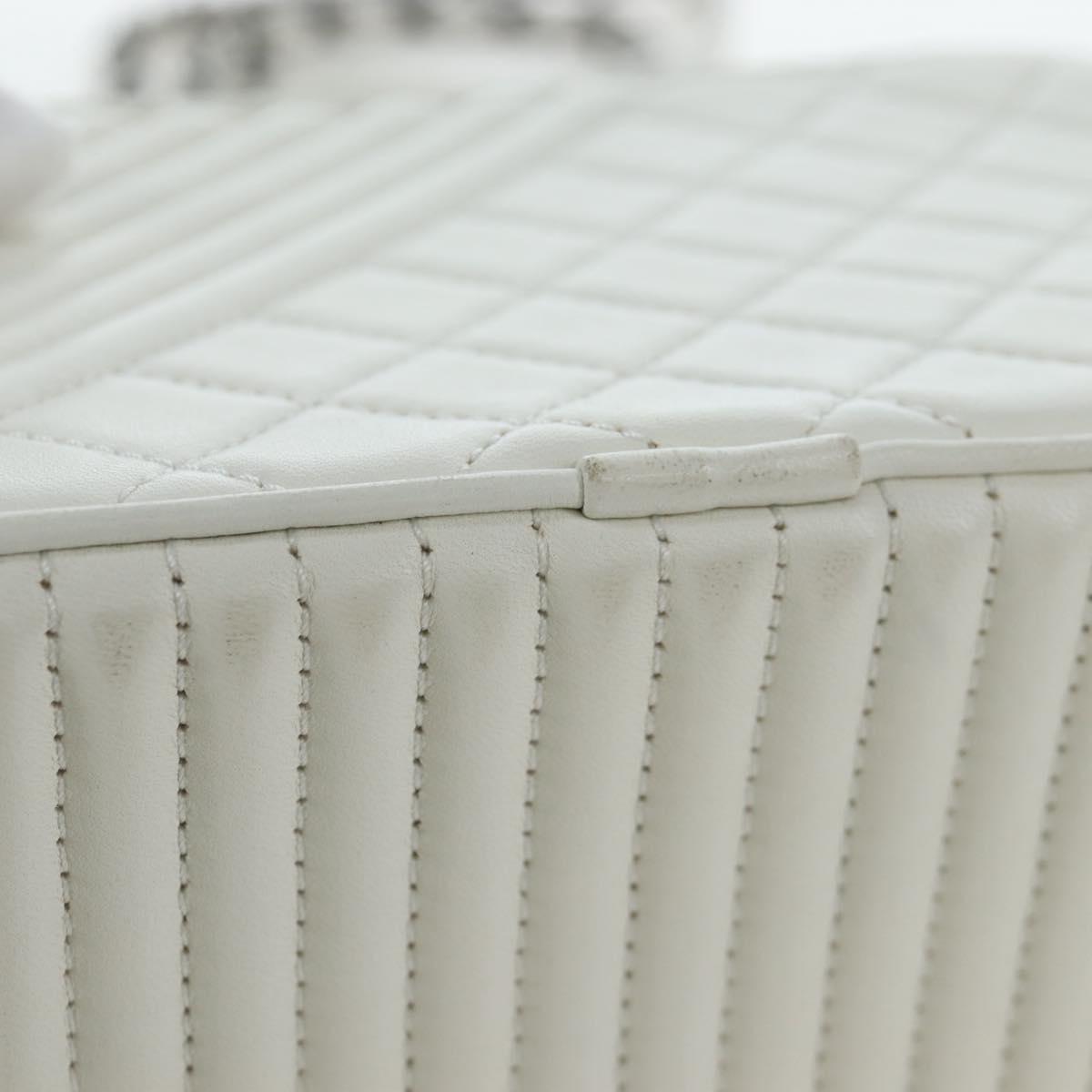 CHANEL Boy Chanel Chain Shoulder Camera Bag Lamb Skin White CC Auth 203260V