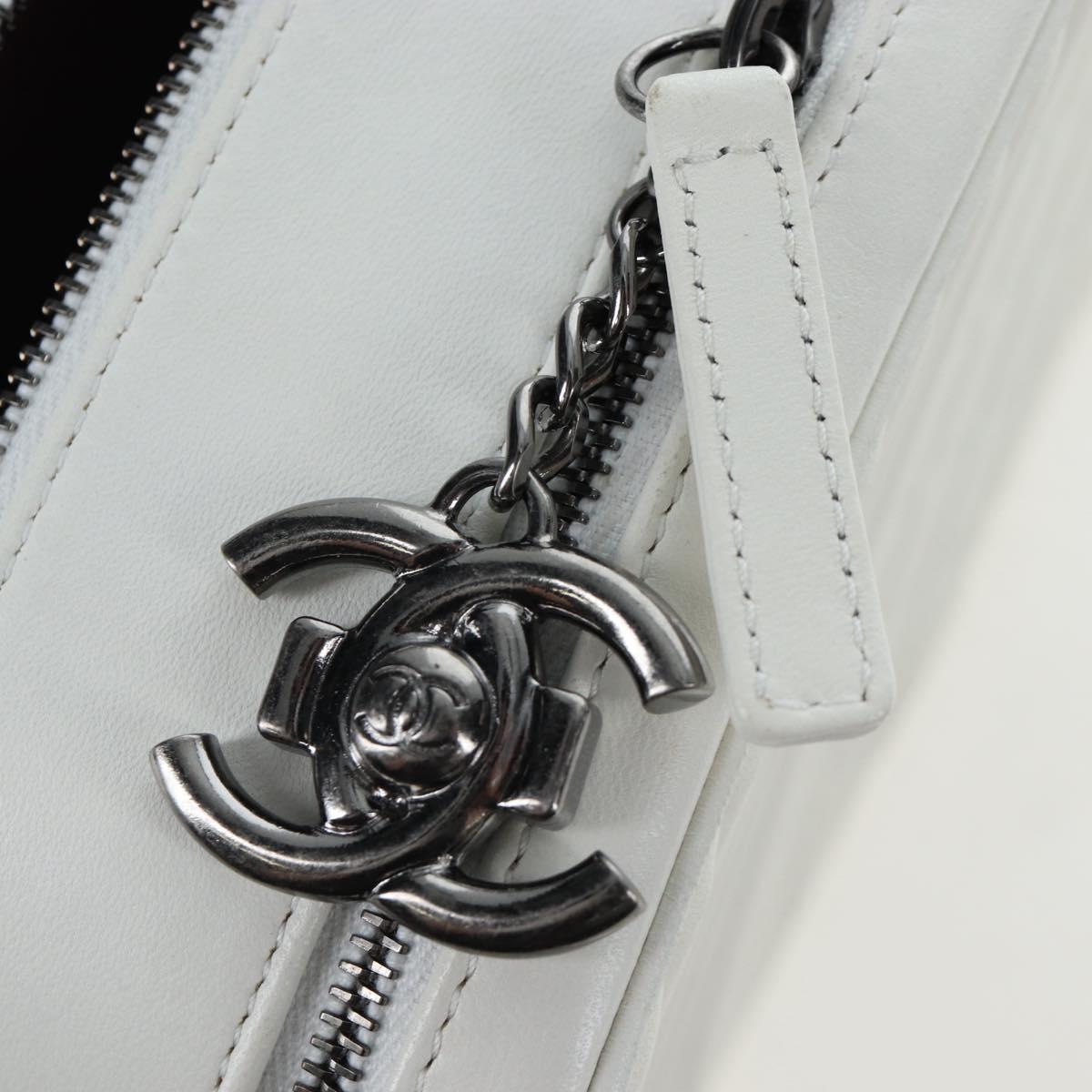 CHANEL Boy Chanel Chain Shoulder Camera Bag Lamb Skin White CC Auth 203260V