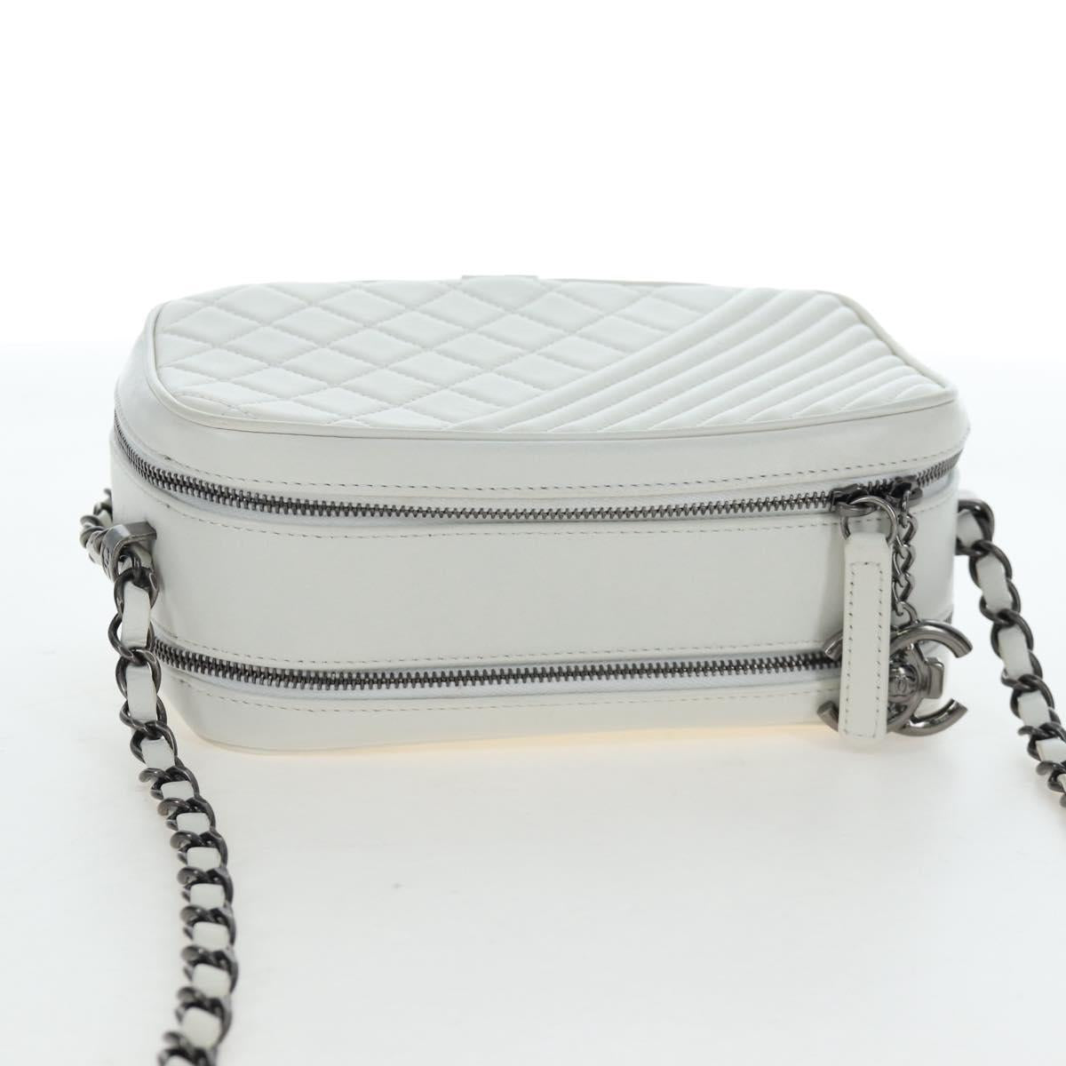 CHANEL Boy Chanel Chain Shoulder Camera Bag Lamb Skin White CC Auth 203260V