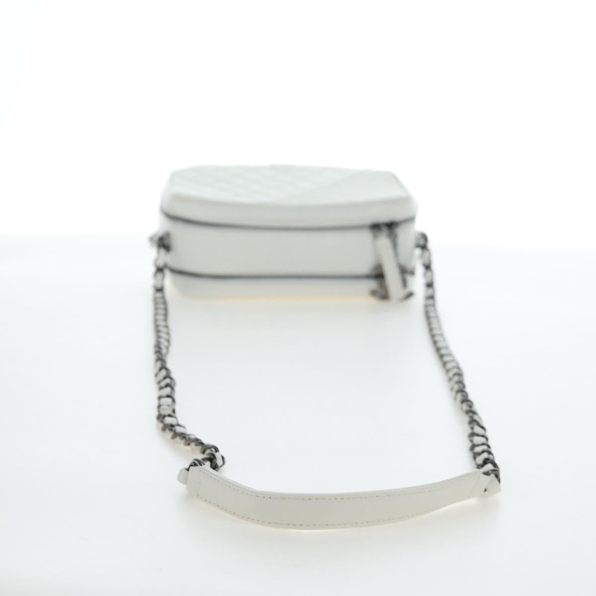 CHANEL Boy Chanel Chain Shoulder Camera Bag Lamb Skin White CC Auth 203260V