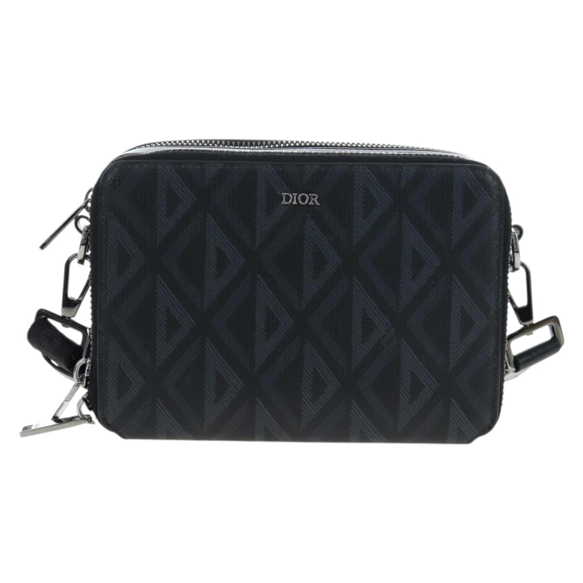 Christian Dior CD Diamond Messenger Shoulder Pouch PVC Black Silver Auth 203261V
