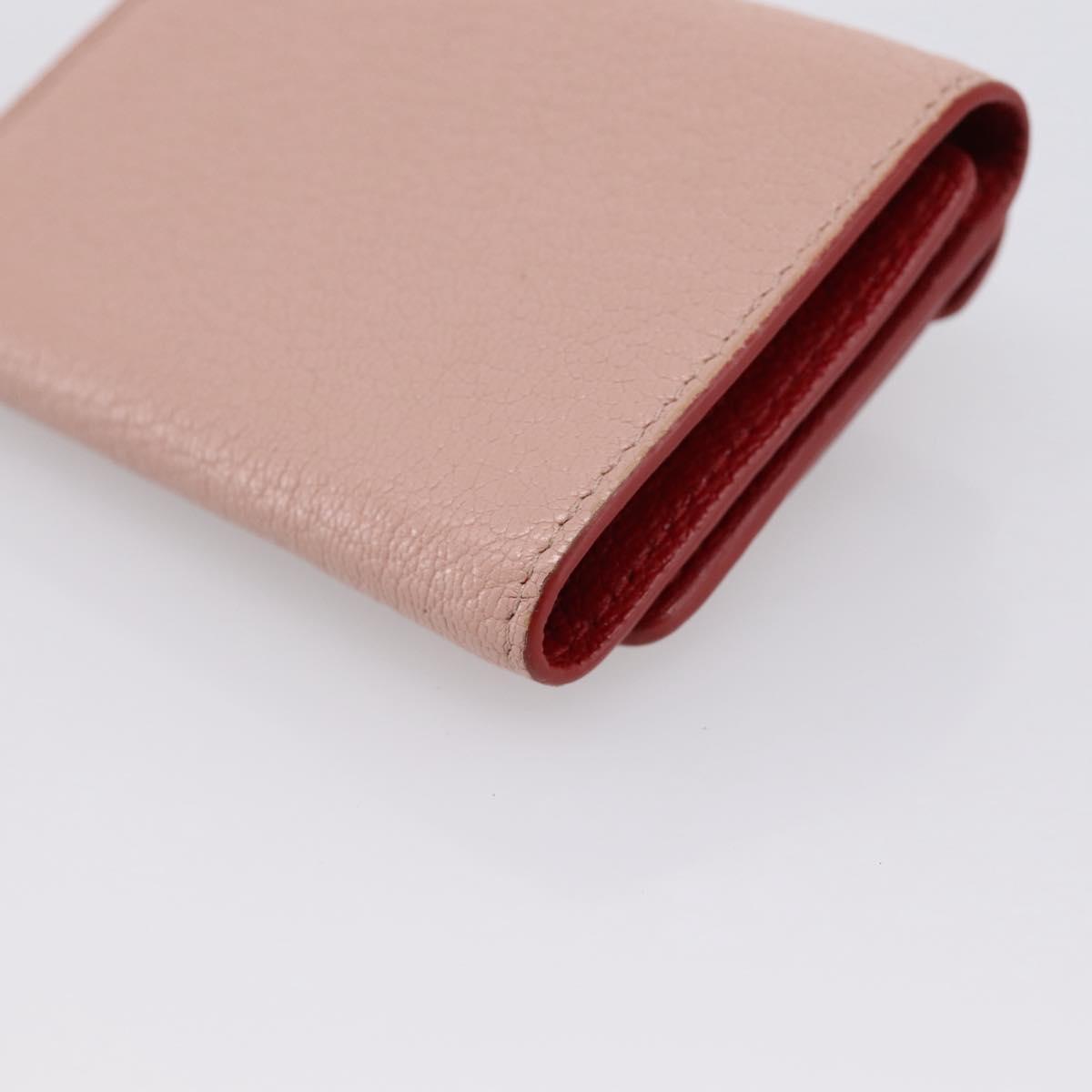 Miu Miu Trifold Wallet Leather Pink Gold Auth 203263A