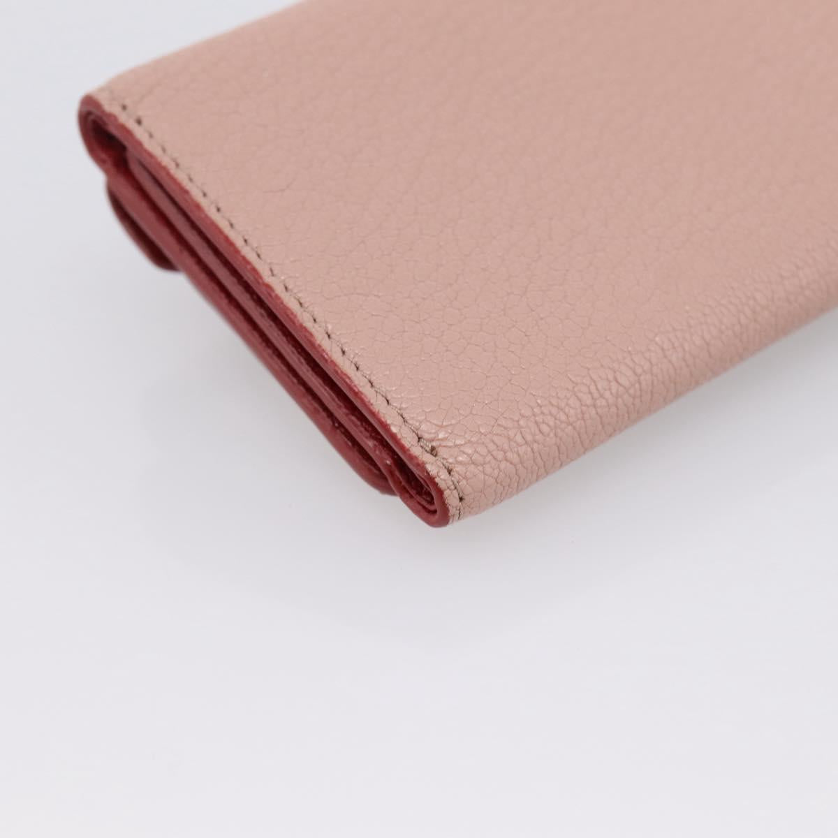 Miu Miu Trifold Wallet Leather Pink Gold Auth 203263A