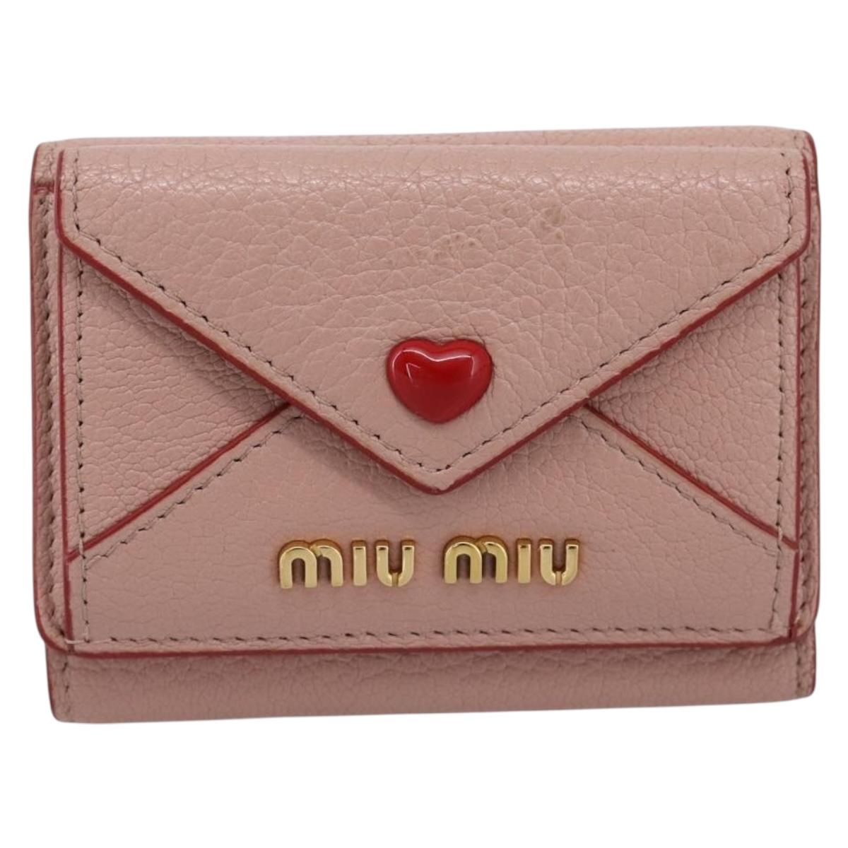 Miu Miu Trifold Wallet Leather Pink Gold Auth 203263A