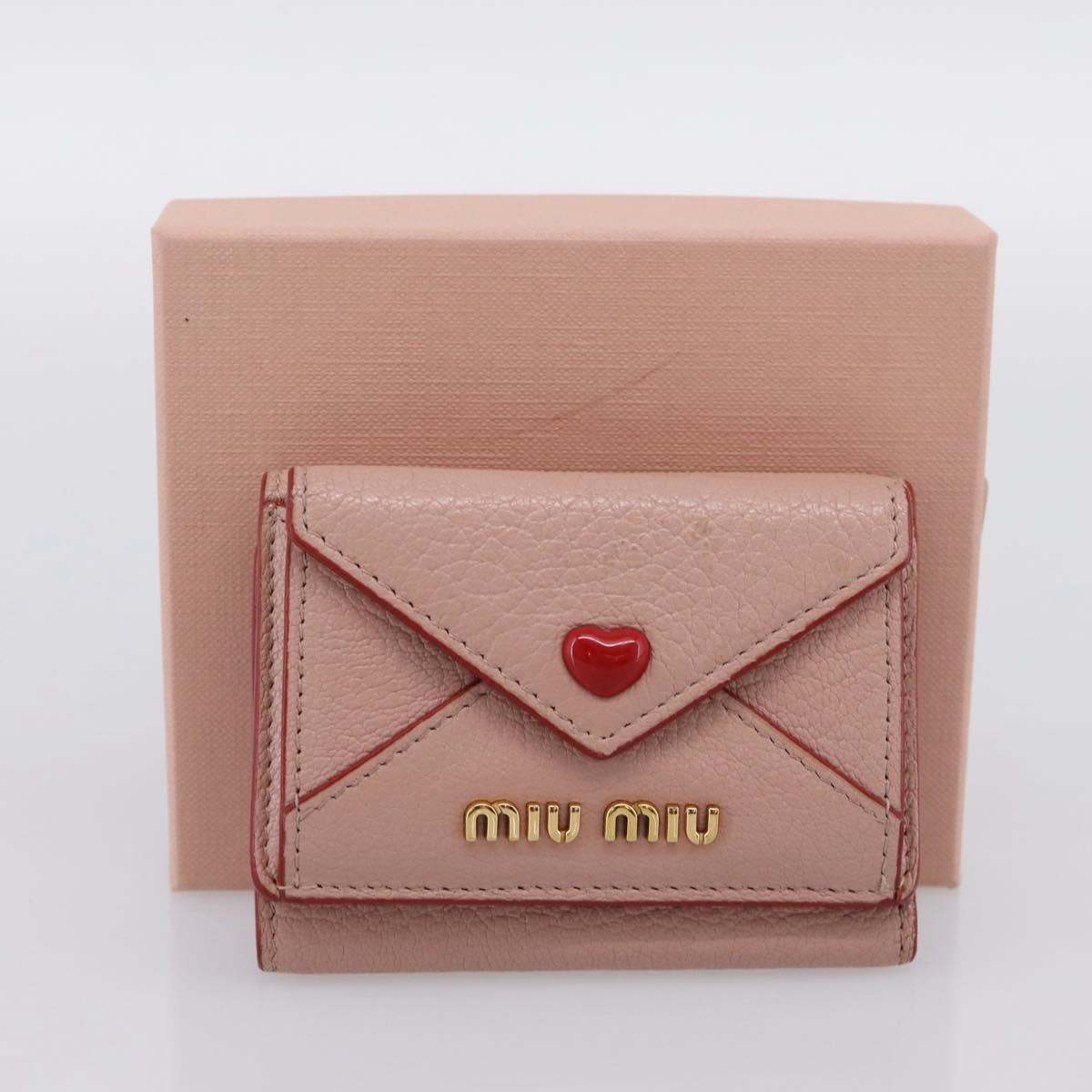 Miu Miu Trifold Wallet Leather Pink Gold Auth 203263A