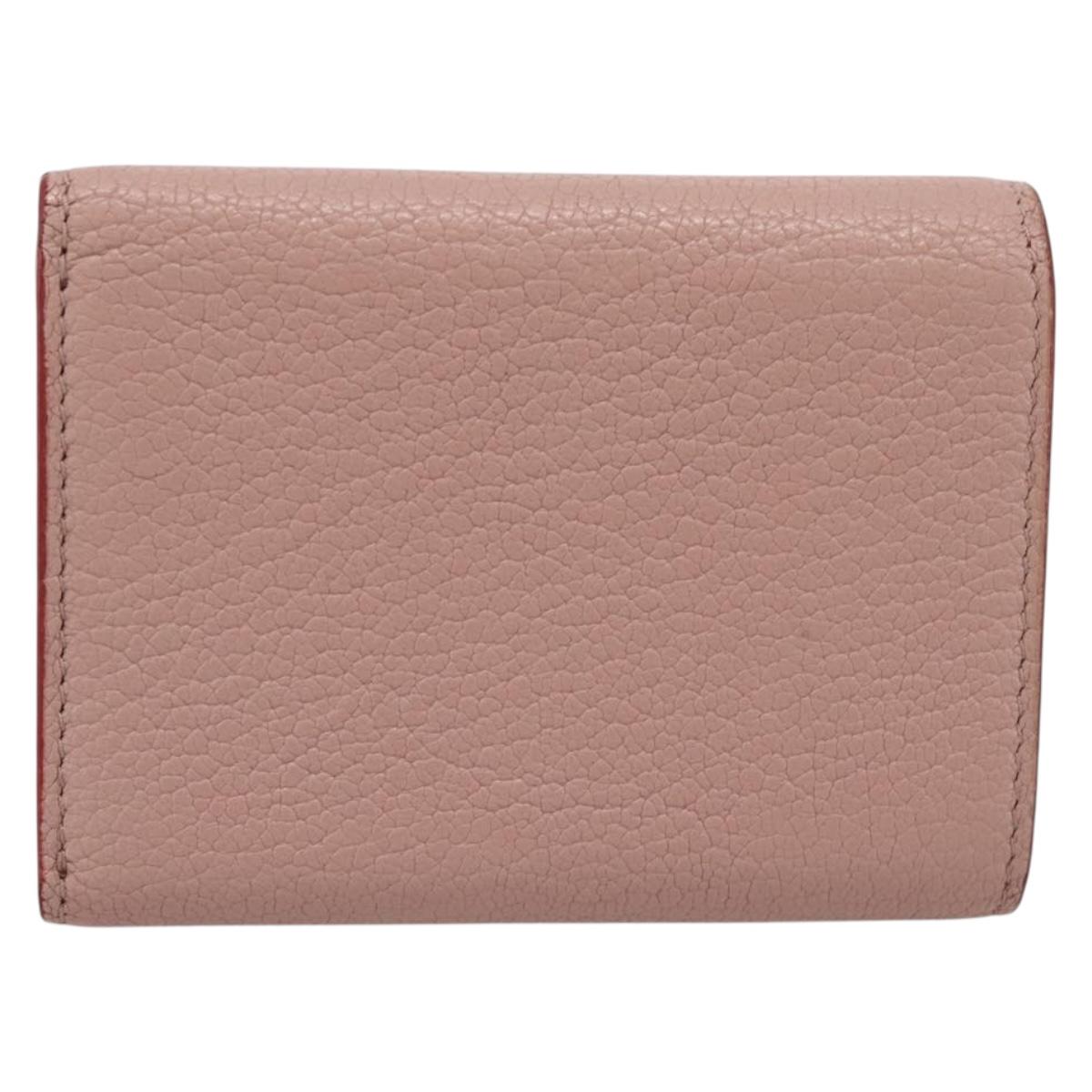 Miu Miu Trifold Wallet Leather Pink Gold Auth 203263A