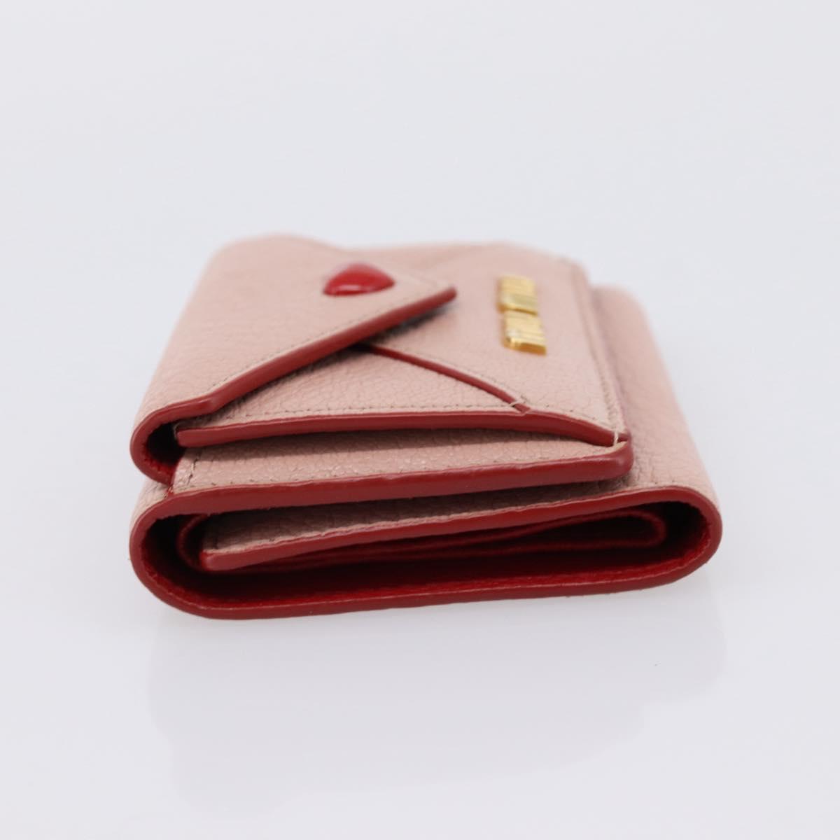 Miu Miu Trifold Wallet Leather Pink Gold Auth 203263A
