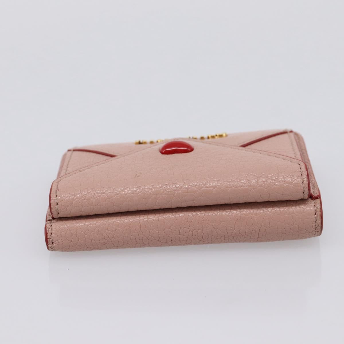 Miu Miu Trifold Wallet Leather Pink Gold Auth 203263A