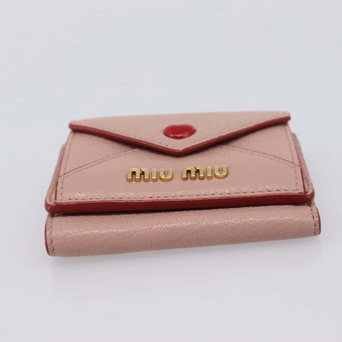 Miu Miu Trifold Wallet Leather Pink Gold Auth 203263A