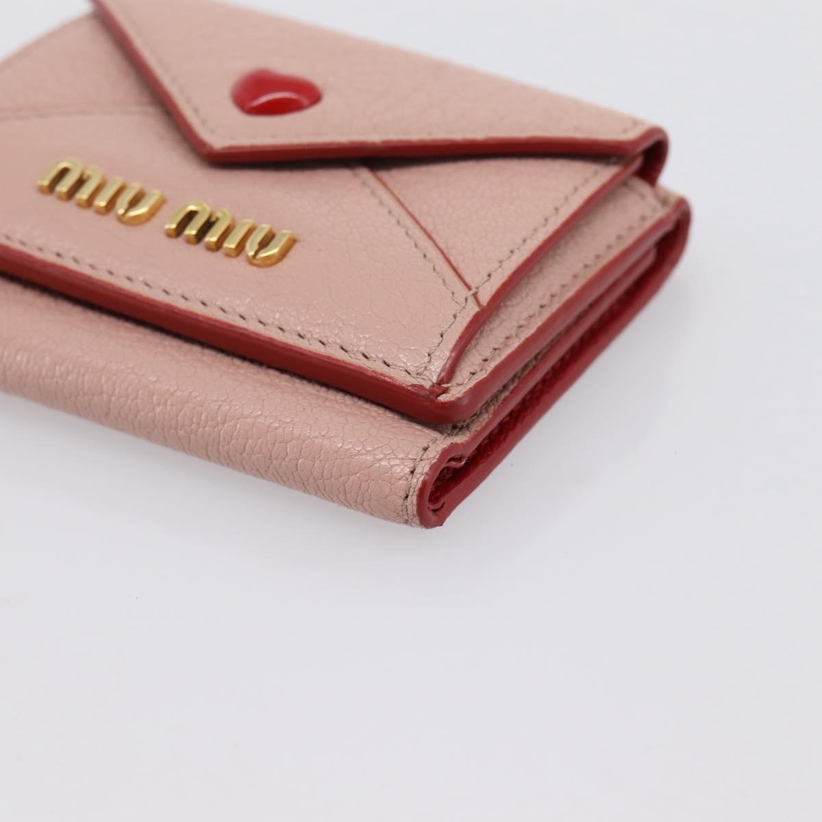 Miu Miu Trifold Wallet Leather Pink Gold Auth 203263A