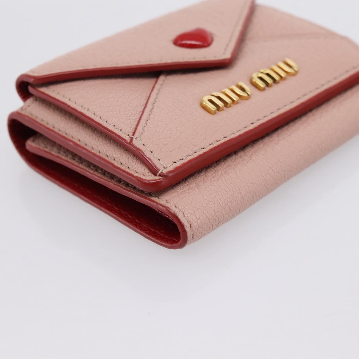 Miu Miu Trifold Wallet Leather Pink Gold Auth 203263A