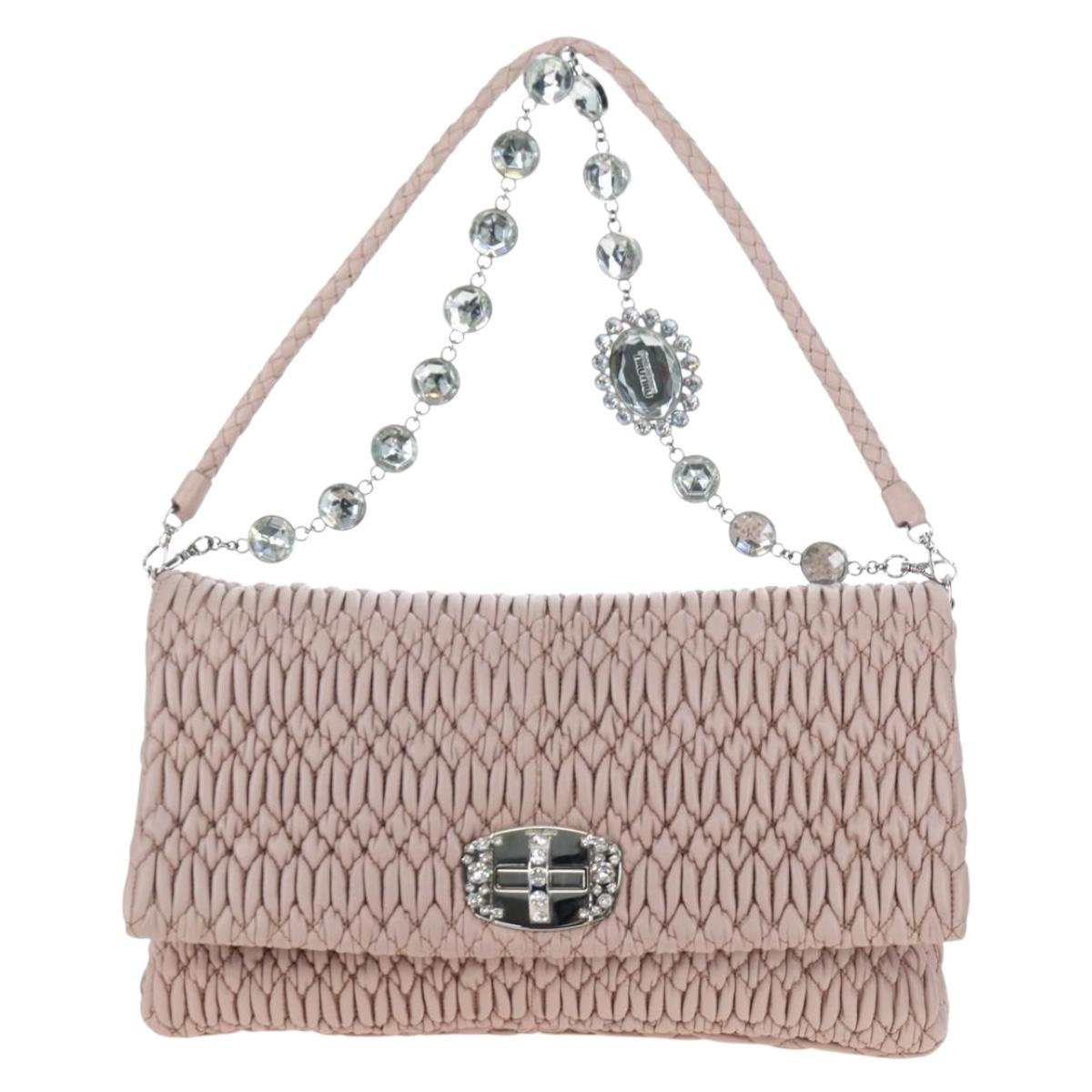 Miu Miu Nappa Crystal Matelasse Bag Leather 3way Pink Silver Auth 203264M