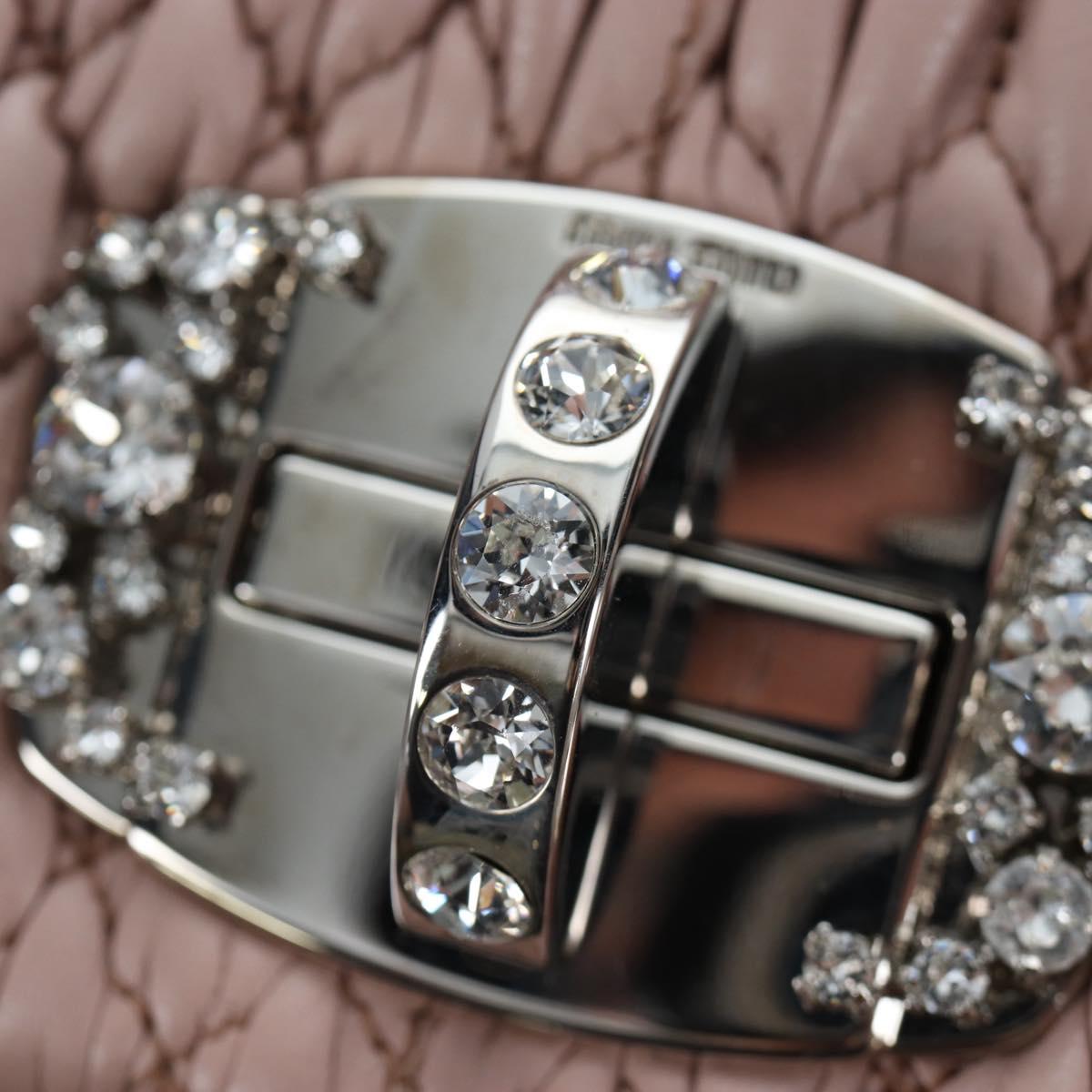 Miu Miu Nappa Crystal Matelasse Bag Leather 3way Pink Silver Auth 203264M