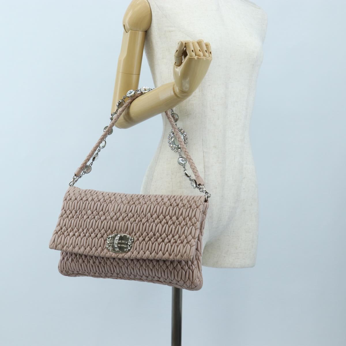 Miu Miu Nappa Crystal Matelasse Bag Leather 3way Pink Silver Auth 203264M