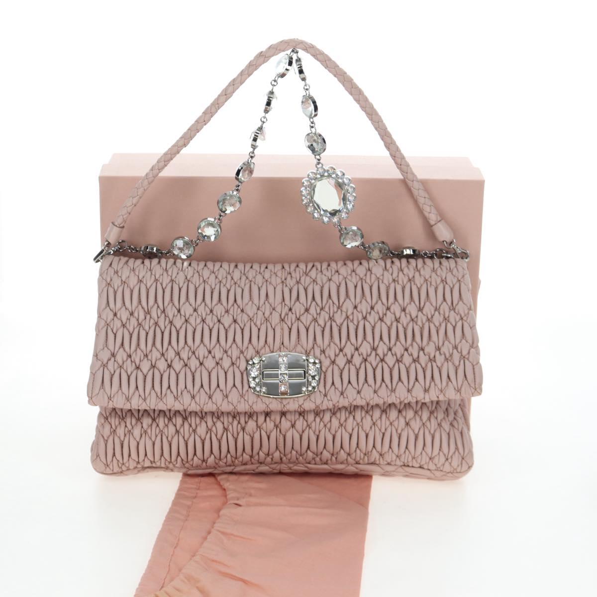 Miu Miu Nappa Crystal Matelasse Bag Leather 3way Pink Silver Auth 203264M