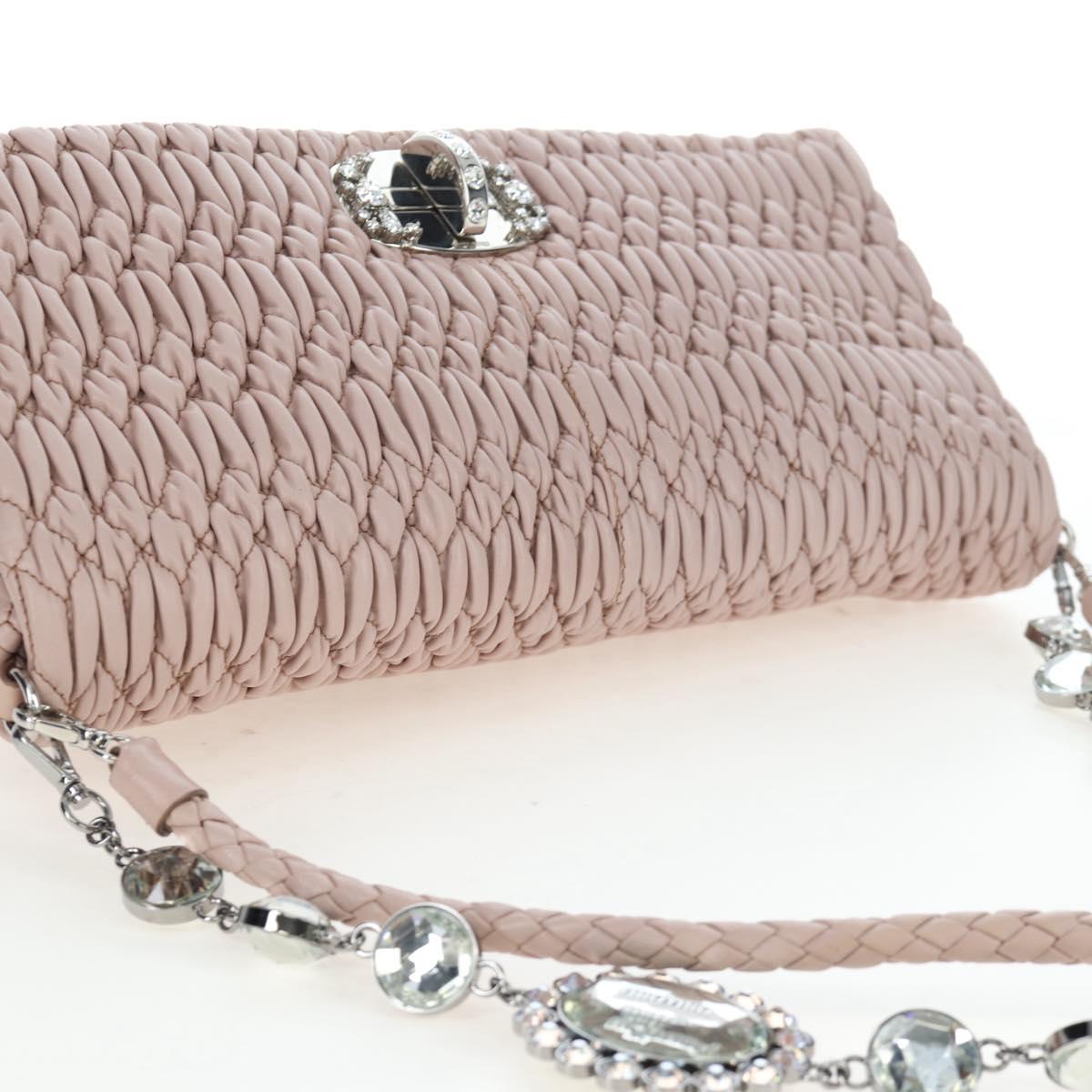Miu Miu Nappa Crystal Matelasse Bag Leather 3way Pink Silver Auth 203264M