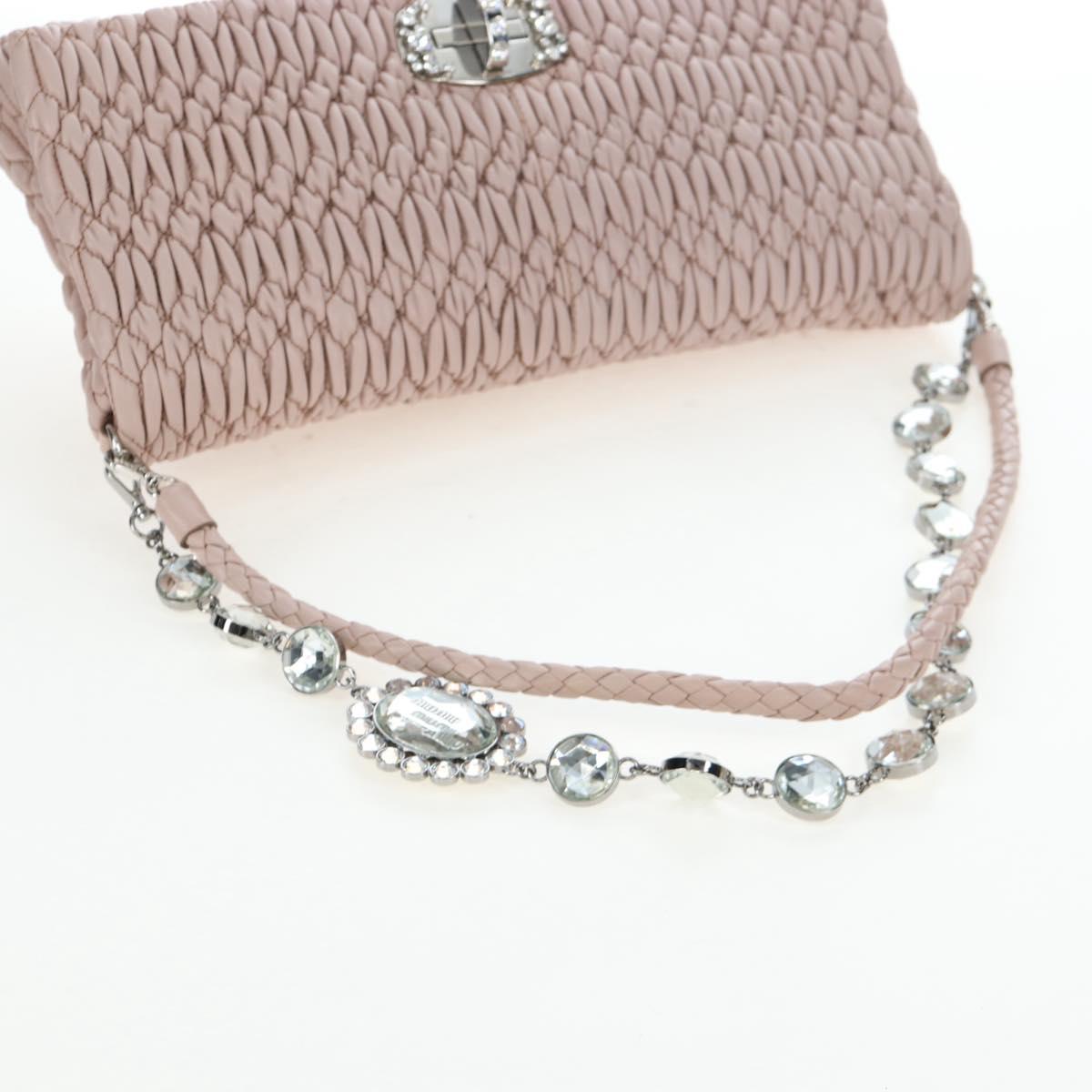 Miu Miu Nappa Crystal Matelasse Bag Leather 3way Pink Silver Auth 203264M