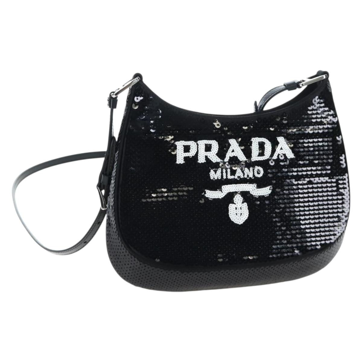 PRADA Shoulder Bag Sequin 2way Black Silver Auth 203265SAM