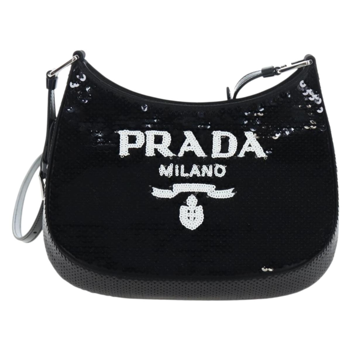 PRADA Shoulder Bag Sequin 2way Black Silver Auth 203265SAM