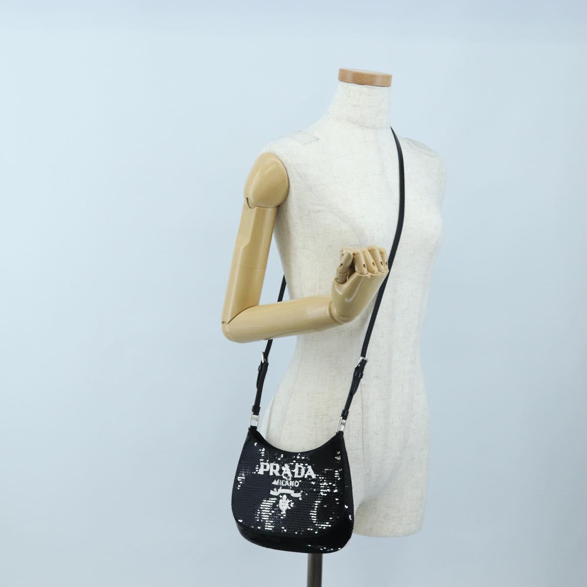 PRADA Shoulder Bag Sequin 2way Black Silver Auth 203265SAM