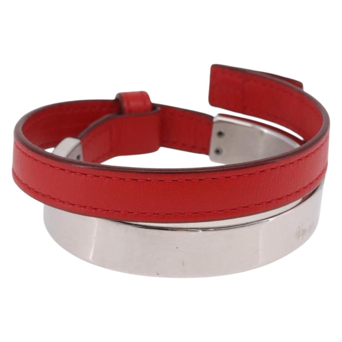 LOEWE Bangle Leather Red Silver Auth 203313A