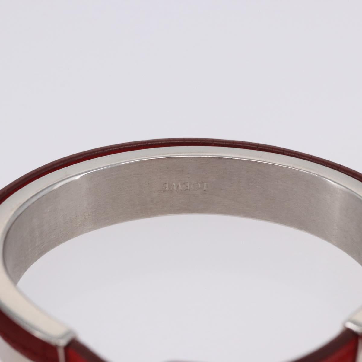 LOEWE Bangle Leather Red Silver Auth 203313A