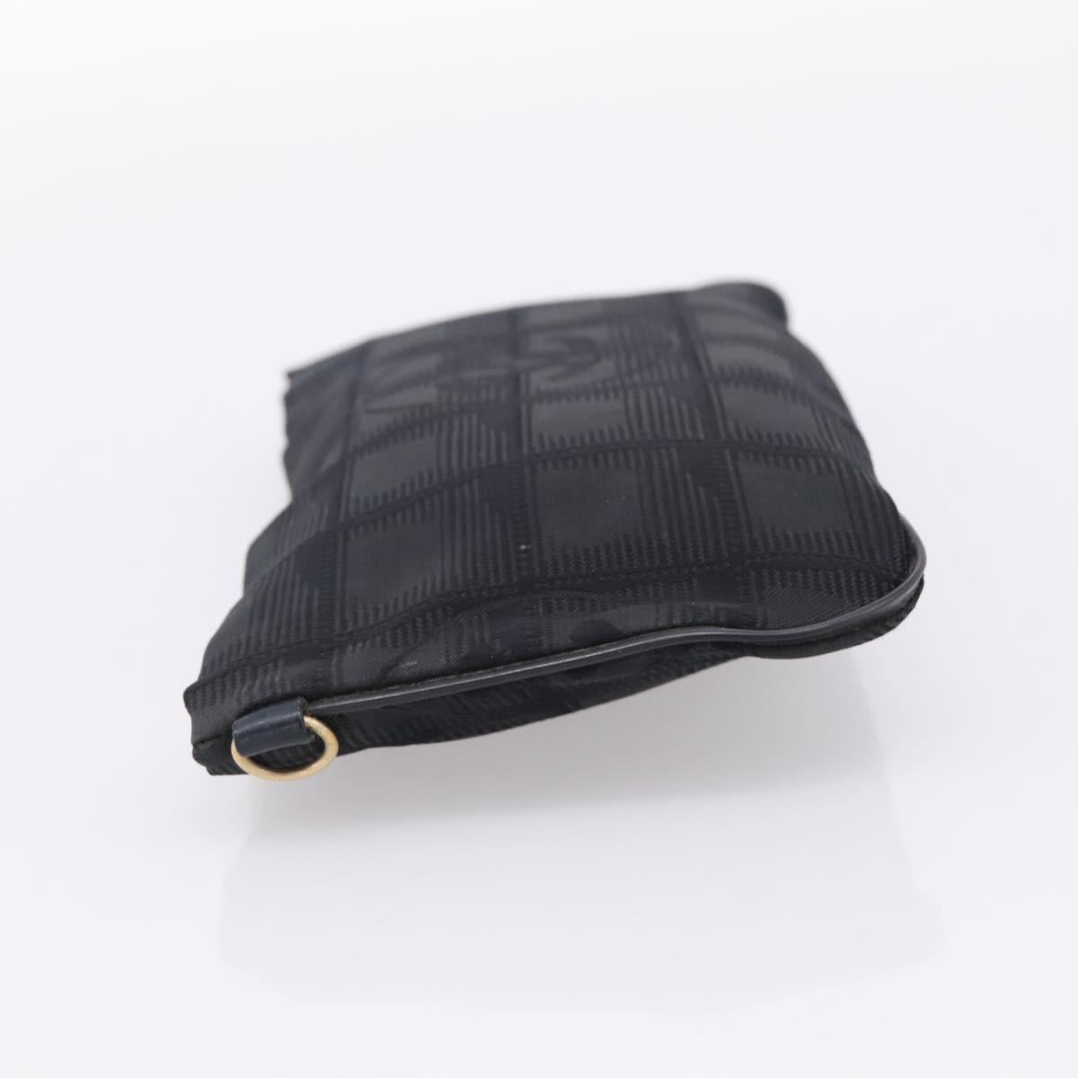 CHANEL New Travel Line Pouch Canvas Black Gold CC Auth 203320