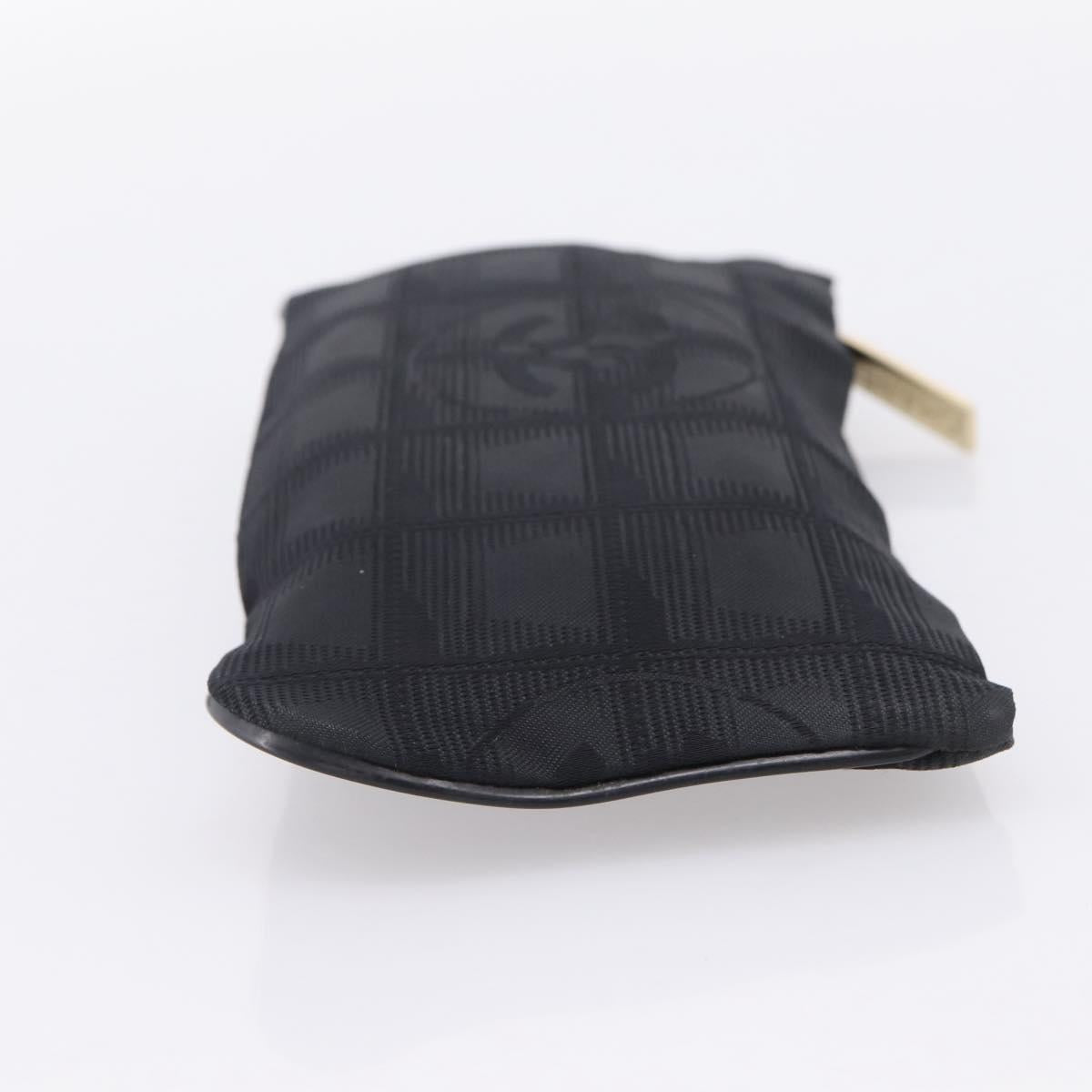 CHANEL New Travel Line Pouch Canvas Black Gold CC Auth 203320