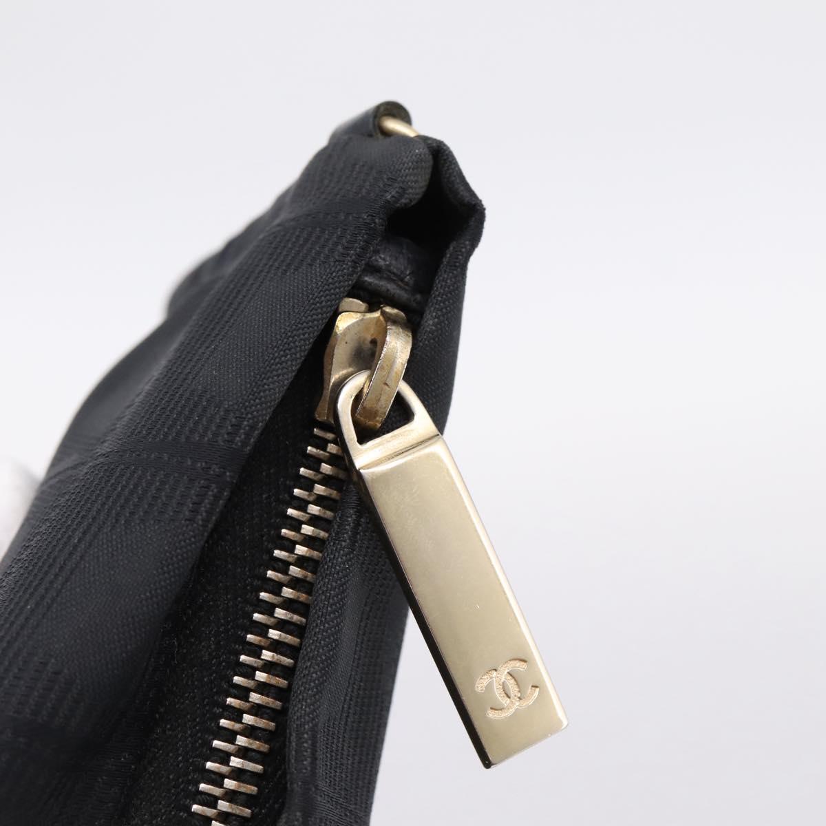CHANEL New Travel Line Pouch Canvas Black Gold CC Auth 203320