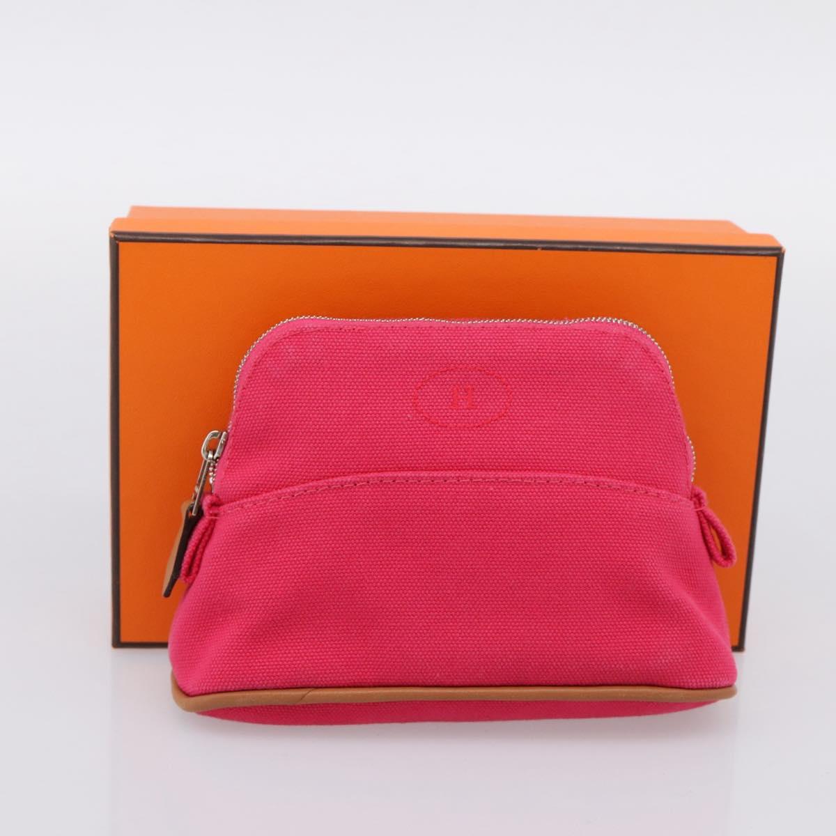 HERMES Bolide Pouch Canvas Pink Silver Auth 203321V