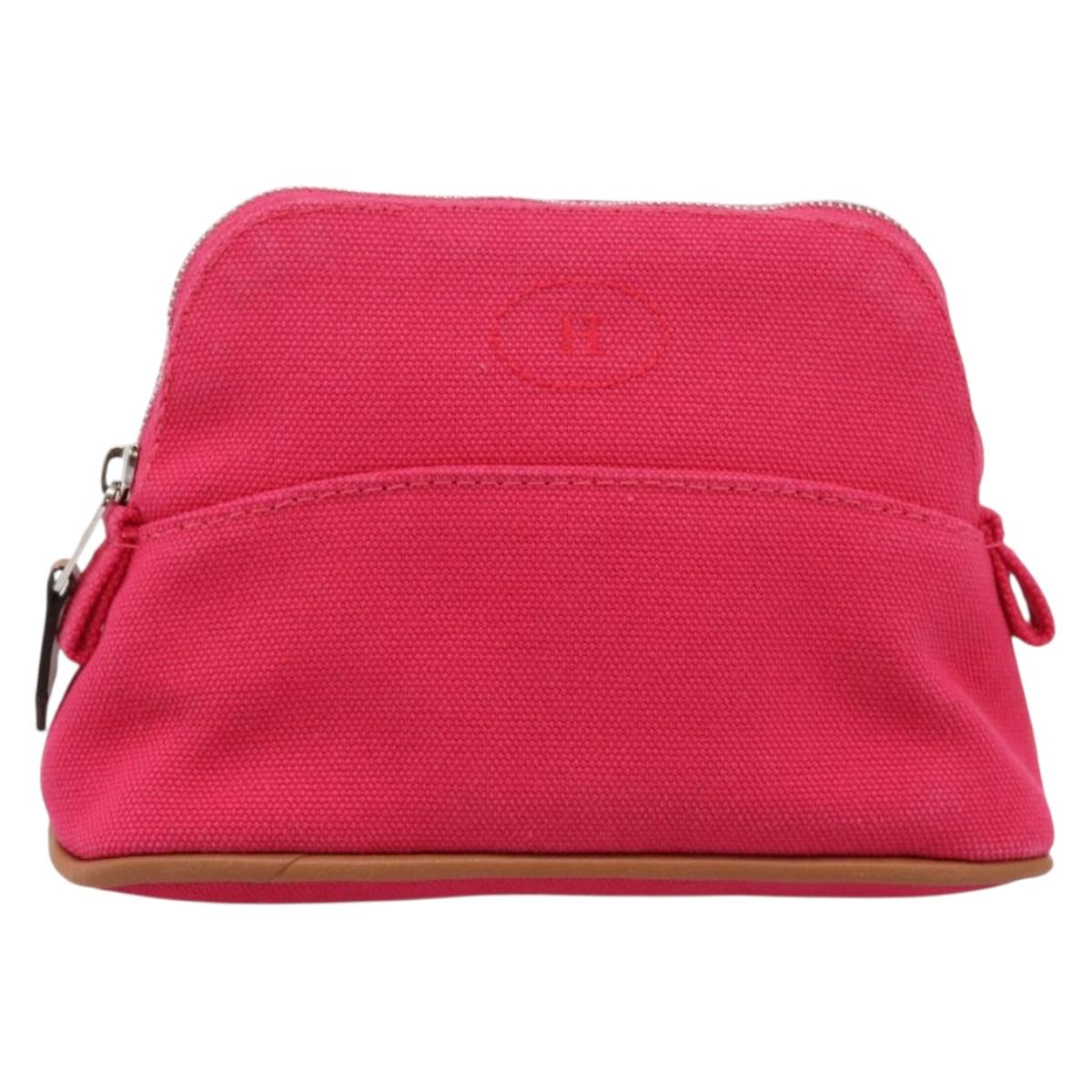HERMES Bolide Pouch Canvas Pink Silver Auth 203321V