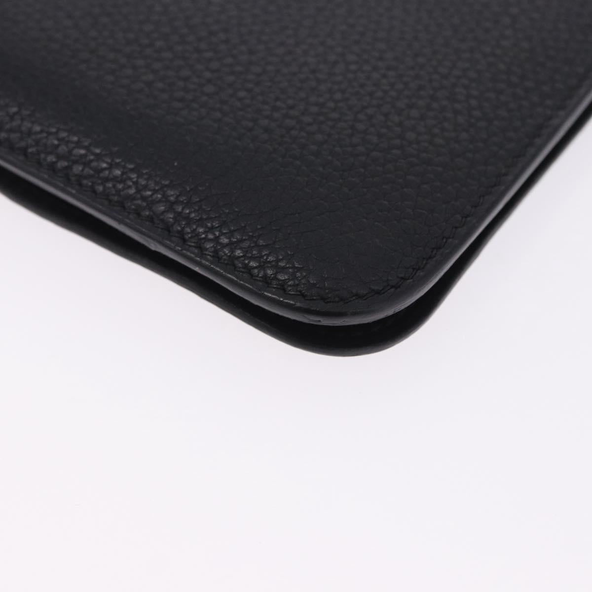 HERMES Dogon GM Wallet Leather Black Silver Auth 203322