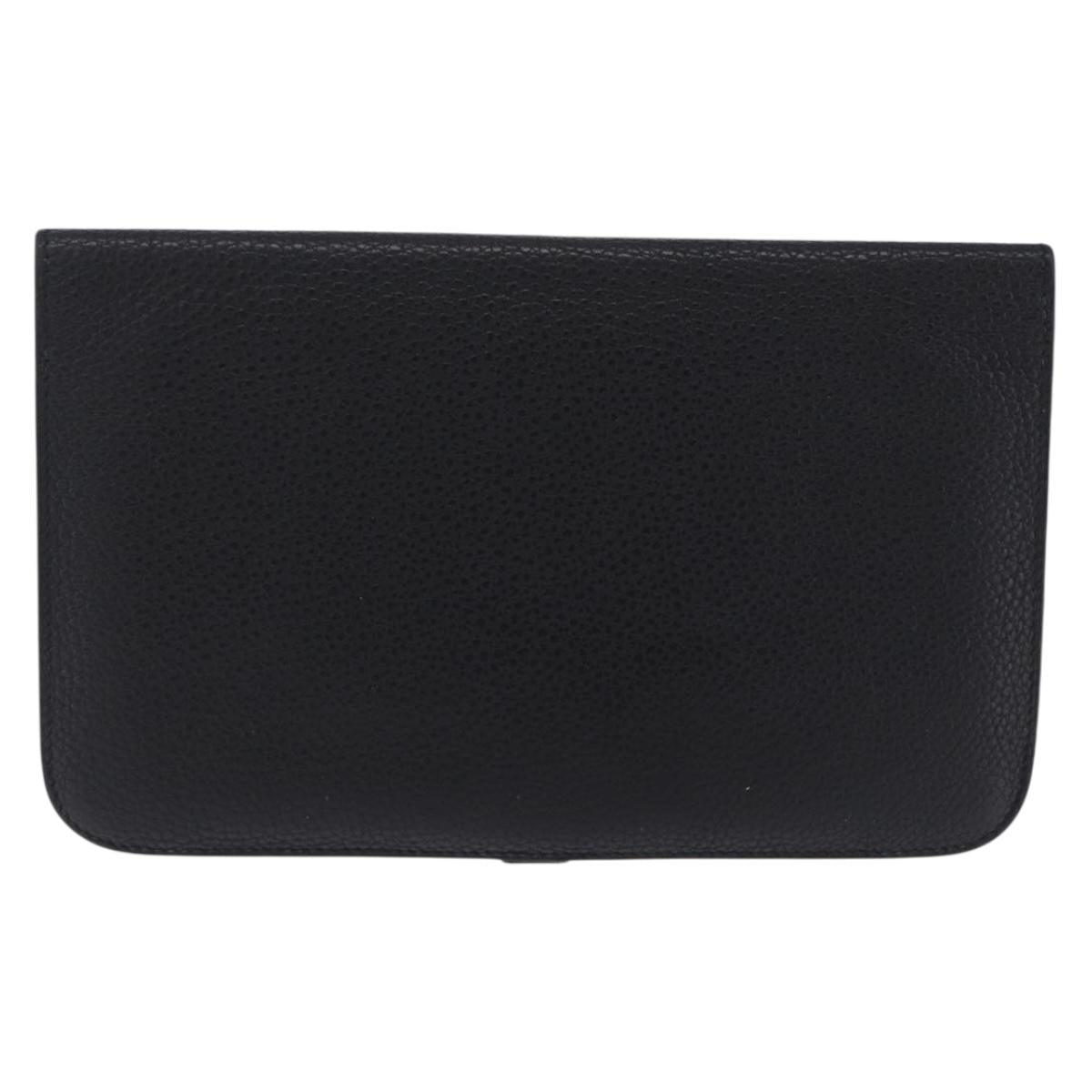 HERMES Dogon GM Wallet Leather Black Silver Auth 203322